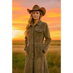 Vintage Boutique Europa Leather Trench Coat EVC Western Tombstone 90s